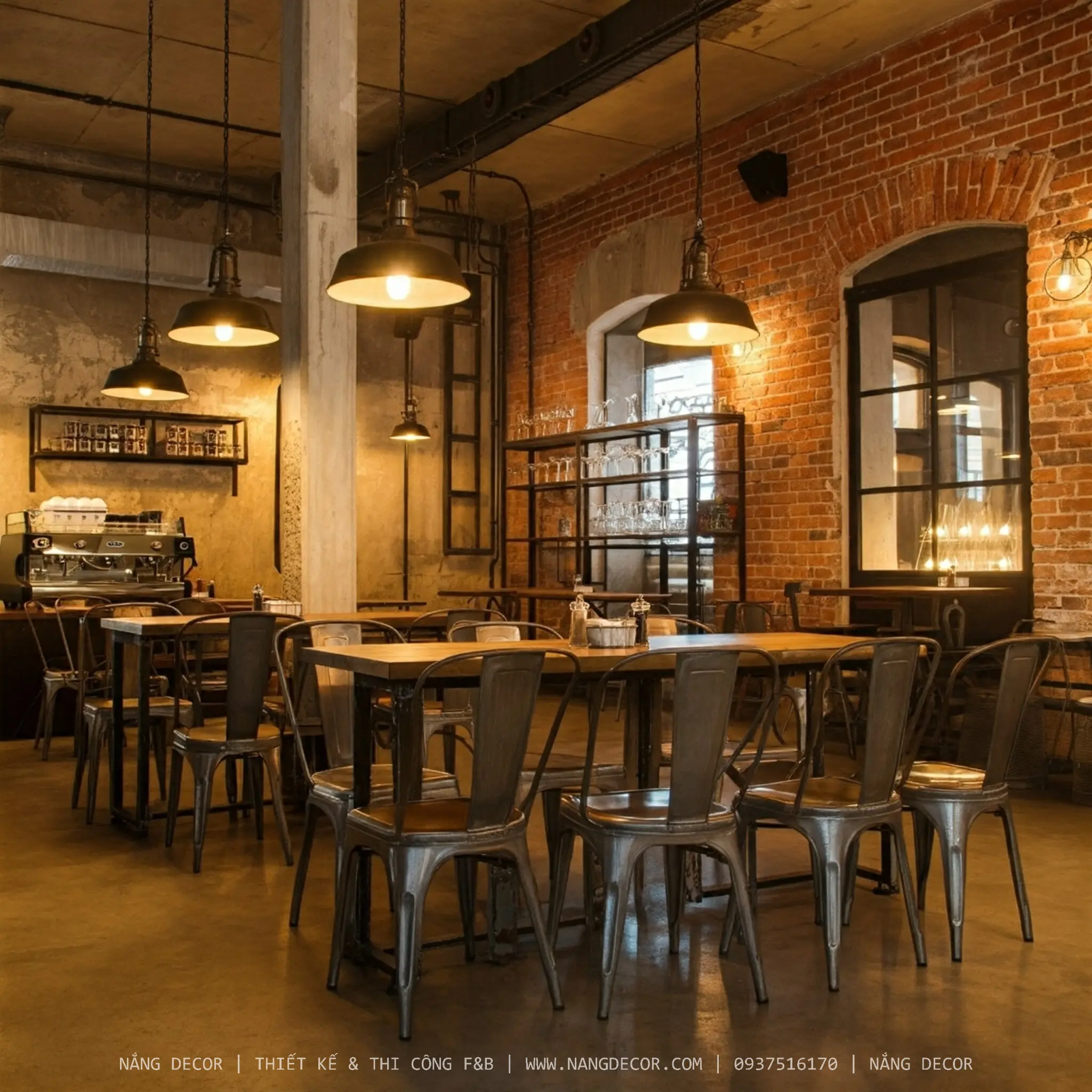 Nắng Decor hoàn thiện nội thất cho một dự án quán cafe tiền chế độc đáo.