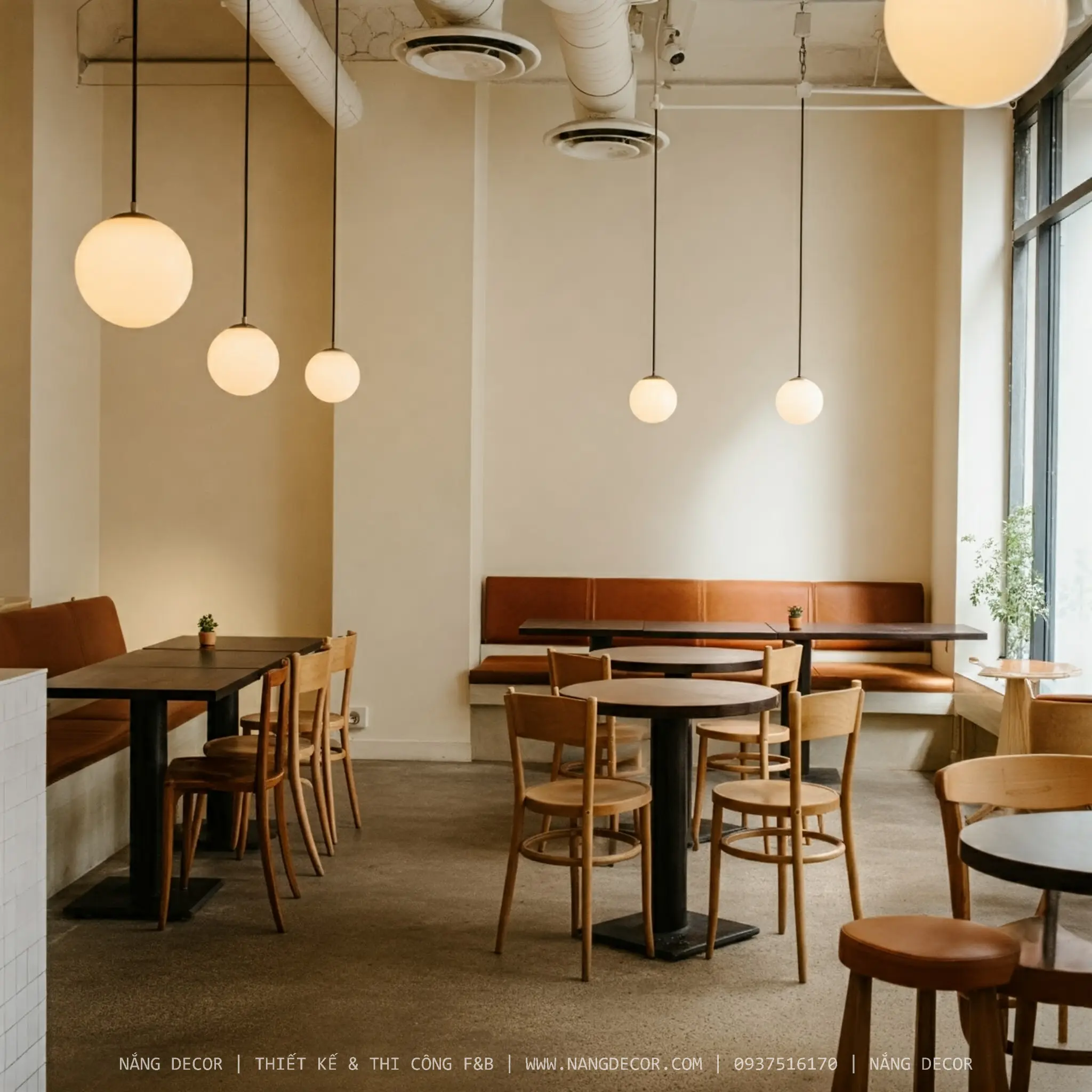 Giải pháp thiết kế trần quán cafe đẹp kết hợp cây xanh và ánh sáng