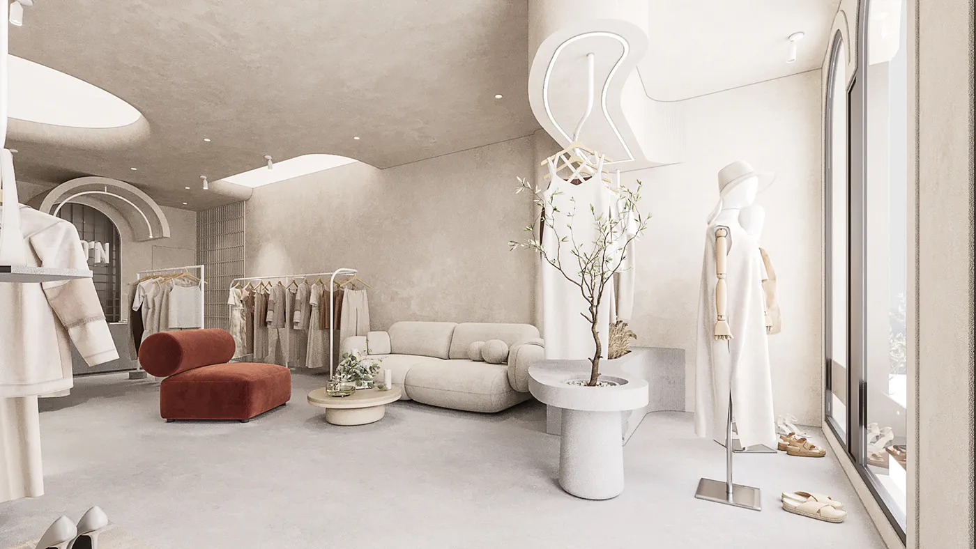 Thiết kế shop mẹ và bé hiện đại với khu vui chơi nhỏ.
