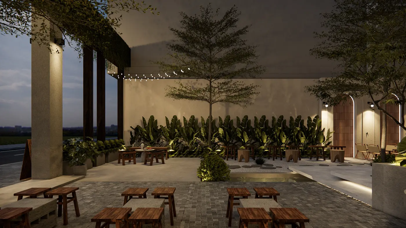 Cận cảnh vật liệu ốp tường trang trí cho mặt tiền quán cafe phong cách công nghiệp.