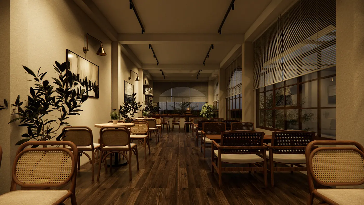 Thiết kế quầy bar hiện đại cho quán cà phê phong cách tối giản.