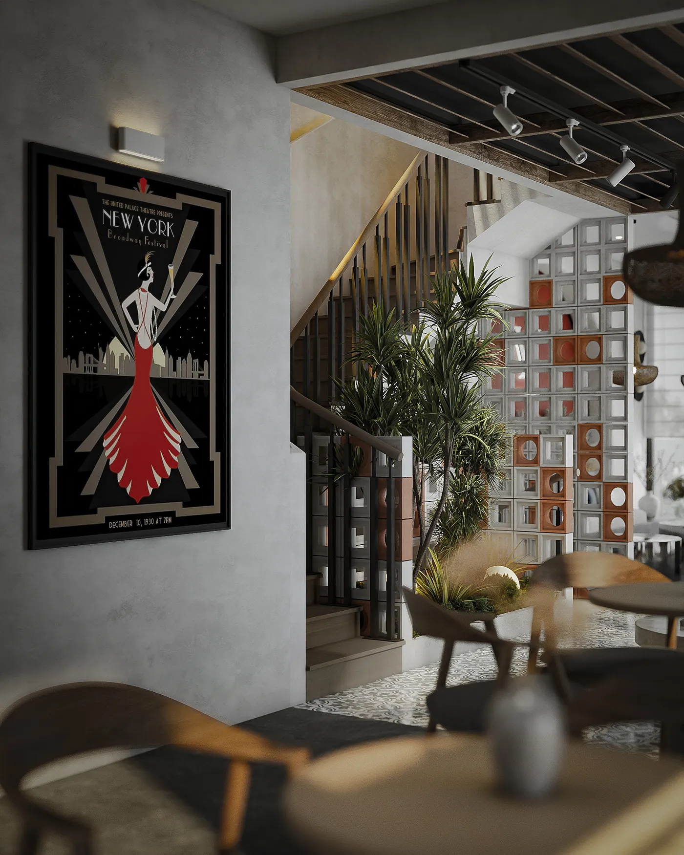 Khu vực ban công xanh mát của một mẫu thiết kế quán cafe 2 tầng đẹp.