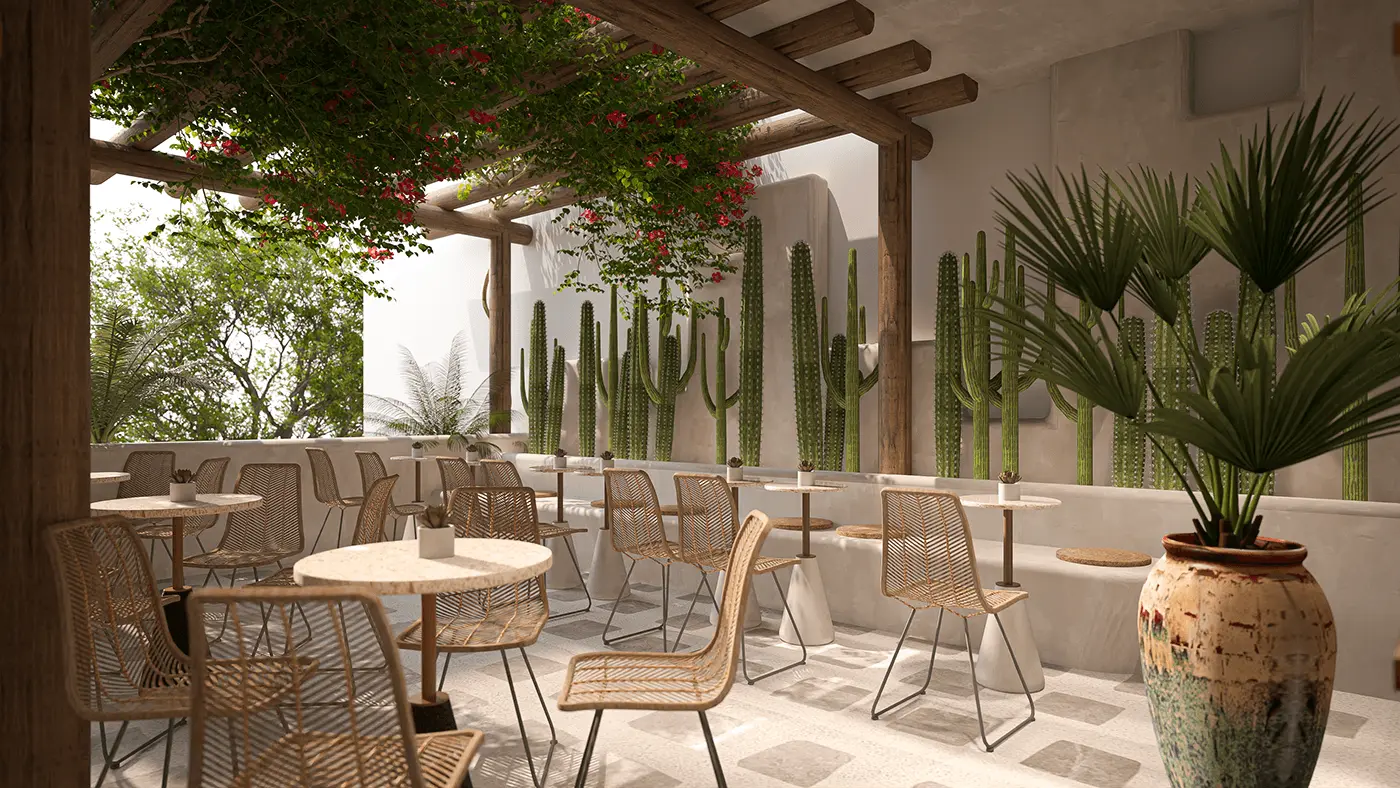 Không gian quán cafe nhỏ decor cây xanh thoáng đãng và gần gũi