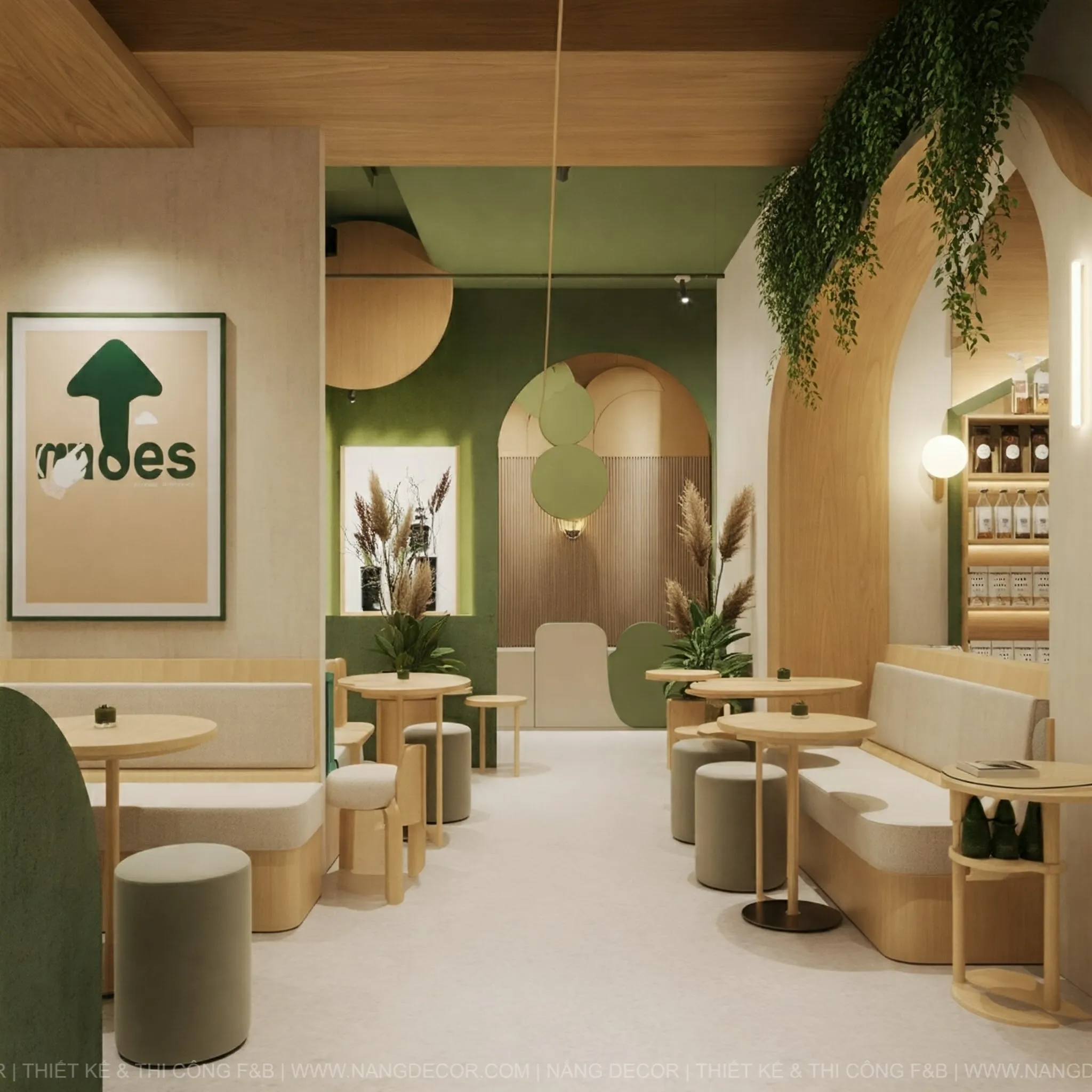 Góc nhìn tổng thể quán cafe nhỏ 40m2, thiết kế thu hút khách hàng