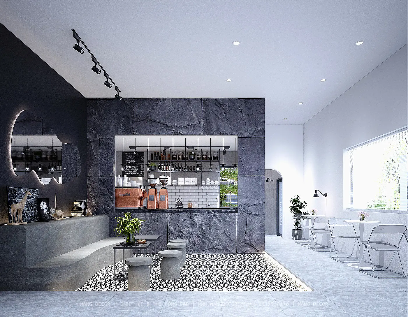 Nội thất và cảnh quan hài hòa trong quán cafe sân vườn