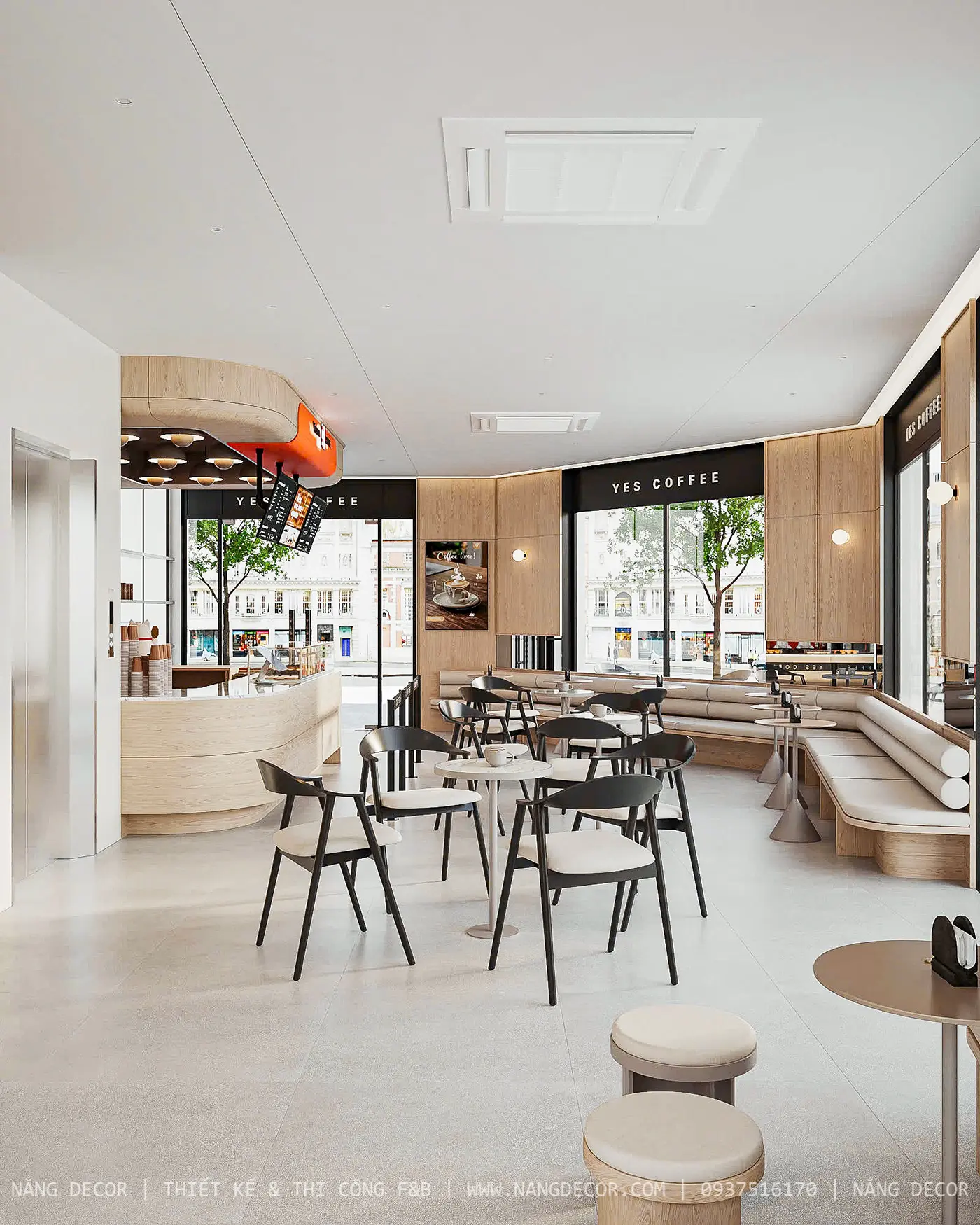Thi công nội thất quán cafe 2 mặt tiền phong cách Industrial cá tính